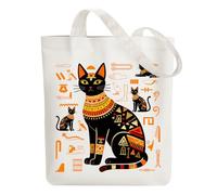 ANATTASOUL Canvas Tote Bag Egyptian Cats Reusable Cotton Bag for Women, 15.74"x14.96" Durable and Foldable Cloth Shoulder Bags with Zip Pockets for Shopping, Vacation, Work, Gym, Gifts