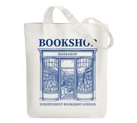 ANATTASOUL Canvas Tote Bag London Bookshop Reusable Cotton Bag for Women, Durable Cloth Shoulder Bags with Zipper Pockets for Shopping, Vacation, Work, Gym