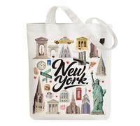 ANATTASOUL Canvas Tote Bag New York Element Reusable Cotton Bag for Women, Durable and Foldable Cloth Shoulder Bags with Zipper Pockets for Shopping, Vacation, Work, Gym