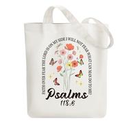 ANATTASOUL Canvas Tote Bag Praise The Blessing with Flower Reusable Cotton Bag for Women, Durable Cloth Shoulder Bags with Zipper Pockets for Shopping, Vacation, Work, Gym