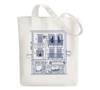 ANATTASOUL Canvas Tote Bag Sketch House Reusable Cotton Bag for Women, Durable Cloth Shoulder Bags with Zipper Pockets for Shopping, Vacation, Work, Gym