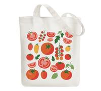 ANATTASOUL Canvas Tote Bag Tomato Reusable Cotton Bag for Women, Durable Cloth Shoulder Bags with Zipper Pockets for Shopping, Vacation, Work, Gym
