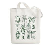 ANATTASOUL Canvas Tote Bag Vintage Bugs Reusable Cotton Bag for Women, Durable and Foldable Cloth Shoulder Bags with Zipper Pockets for Shopping, Vacation, Work, Gym