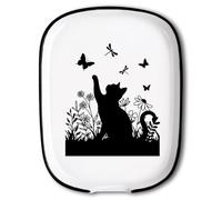 ANATTASOUL Ceramic Coffee Spoon Rest for Stove Top Cat in The Flowerbed Pattern 4.52"x5.9" Large Teaspoon Holder, Heat Resistant Porcelain Kitchen Utensils Holder Decorative for Counter Cooking Gifts