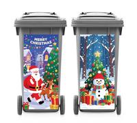 ANATTASOUL Christmas 2 Sheets Wheelie Bin Stickers Santa Claus and Snowman Waterproof Dustbin Decor, 14.9"x 32.2" Adhesive Large Decal for Bins, Fridge, Wall Outdoor, Indoor Decoration