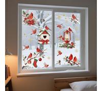 ANATTASOUL Christmas Static Window Stickers Large Cardinals and Snowflakes 1 Sheet Reusable Window Clings for Glass, 47.24" x 11.8" Removable Double Sided Window Decals for Room Office Home Decoration