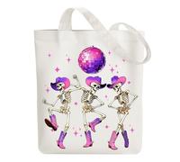ANATTASOUL Disco Skeleton Canvas Tote Bag for Shopping,Vacation,Work,Gym