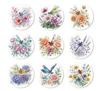 ANATTASOUL Dragonfly Flowers Wood Coasters Set of 9 for Coffee Table