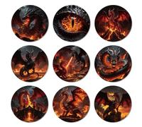 ANATTASOUL Fantasy Fire Dragon Wood Coasters Set of 9 for Coffee Table