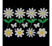 ANATTASOUL Flower Rhinestone Iron on Transfer Daisy and Butterfly Bling Diamond Hotfix Patches for Clothes, 11.6"x8.2" Large Iron On Sequin Applique for Jeans Jacket Caps Bag T-Shirts Shoes DIY Decor
