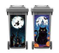 ANATTASOUL Halloween 2 Sheets Wheelie Bin Stickers Witch and Black Cat Waterproof Dustbin Covers Decor, 14.9"x 32.2" Adhesive Large Decal for Bins, Fridge, Wall Outdoor, Indoor Decoration