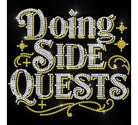 ANATTASOUL Iron on Rhinestone Transfer Doing Side Quests Glitter Diamante Patch Sequin for Clothes, 11.6"x8.2" Large Bling Hotfix Iron On Applique for Jeans Jacket Cap Bag T-Shirt Shoes DIY Decor Gift