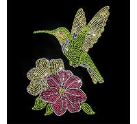 ANATTASOUL Iron on Rhinestone Transfer Hummingbird and Hibiscus Flowers Glitter Diamante Patch Sequin for Clothes, Large Bling Hotfix Iron On Applique for Clothing Hoodies Dress Shirt DIY Decor Gift