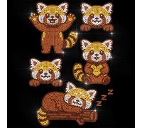 ANATTASOUL Iron on Rhinestone Transfer Red Cartoon Panda Glitter Diamante Patch Sequin for Clothes, 11.6"x8.2" Large Bling Hotfix Iron On Applique for Jeans Jacket Cap Bag T-Shirt Shoes DIY Decor Gift