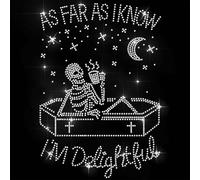 ANATTASOUL Iron on Rhinestone Transfers Coffin Skeleton Glitter Diamante Patch Sequin for Clothes, Large Bling Hotfix Iron On Applique for Clothing Hoodies Dress Shirt DIY Decor Gifts