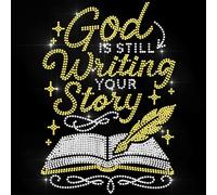 ANATTASOUL Iron on Rhinestone Transfers GOD is Still Writing Glitter Diamante Patch Sequin for Clothes, Large Bling Hotfix Iron On Applique for Clothing Hoodies Dress Shirt DIY Decor Gifts