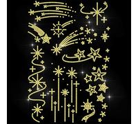 ANATTASOUL Iron on Rhinestone Transfers Gold Meteor and Star Glitter Diamante Patch Sequin for Clothes, 11.6"x8.2" Large Bling Hotfix Iron On Applique for Jeans Caps Bag T-Shirt Shoes DIY Decor Gifts