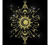 ANATTASOUL Iron on Rhinestone Transfers Gold Moon Phases Bling Diamond Hotfix Patches for Clothes, 11.6"x8.2" Large Bling Hotfix Iron On Applique for Clothing Hoodies Dress Shirt DIY Decor Gifts