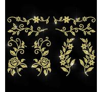 ANATTASOUL Iron on Rhinestone Transfers Golden Flower Border Glitter Diamante Patch Sequin for Clothes,11.6"x8.2" Large Bling Hotfix Iron On Applique for Clothing Hoodies Dress Shirt DIY Decor Gifts