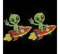 ANATTASOUL Iron on Rhinestone Transfers Humor Rockets and Aliens Glitter Diamante Patch Sequin for Clothes, Large Bling Hotfix Iron On Applique for Jeans Jacket Caps Bag T-Shirt Shoes DIY Decor Gifts