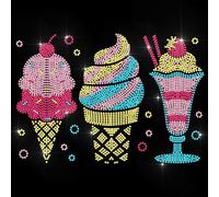 ANATTASOUL Iron on Rhinestone Transfers Ice Cream Glitter Diamante Patch Sequin for Clothes, 11.6"x8.2" Large Bling Hotfix Iron On Applique for Jeans Jacket Caps Bag T-Shirt Shoes DIY Decor Gifts