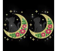 ANATTASOUL Iron on Rhinestone Transfers Moon Flowers and Cat Glitter Diamante Patch Sequin for Clothes, 11.6"x8.2" Large Bling Hotfix Iron On Applique for Jeans Jacket Caps Bag T-Shirt DIY Decor Gifts