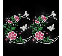 ANATTASOUL Iron on Rhinestone Transfers Moon Flowers Glitter Diamante Patch Sequin for Clothes, 11.6"x8.2" Large Bling Hotfix Iron On Applique for Jeans Jacket Caps Bag T-Shirt Shoes DIY Decor Gifts