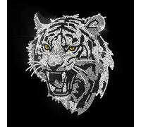 ANATTASOUL Iron on Rhinestone Transfers White Tiger Glitter Diamante Patch Sequin for Clothes,11.6"x8.2" Large Bling Hotfix Iron On Applique for Jeans Jacket Caps Bag T-Shirt Shoes DIY Decor Gifts
