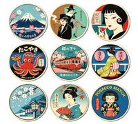 ANATTASOUL Japanese Match Holder Wood Coasters Set of 9 for Coffee Table