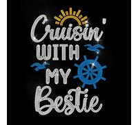 ANATTASOUL Letter Rhinestone Iron on Transfer Cruisin' with My Bestie Bling Diamond Hotfix Patches for Clothes, 11.6"x8.2" Large Iron On Sequin Applique for Jeans Jacket Bag T-Shirts Shoes DIY Decor