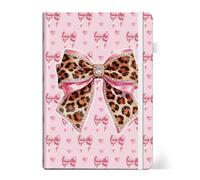 ANATTASOUL Lined Journal Notebook Leopard Print Bow College Ruled Notebooks with Pen Holder for Women Men, 8.26"*5.7" A5 Hardcover Leather Journals for Writing,Work,Note Taking,Diary,Gifts(320 Pages)