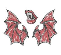 ANATTASOUL Red Rhinestone Iron on Transfer Devil Wings Bling Diamond Hotfix Patches for Clothes, 11.6"x8.2" Large Iron On Sequin Applique for Jeans Jacket Caps Bag T-Shirts Shoes DIY Decor