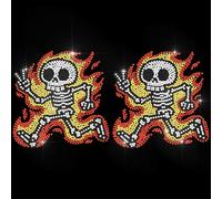 ANATTASOUL Rhinestone Iron on Transfer Funny Flame Skull Bling Diamond Hotfix Patches for Clothes, 11.6"x8.2" Large Iron On Sequin Applique for Jacket Caps Bag T-Shirts Shoes DIY Decor