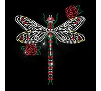 ANATTASOUL Rhinestone Iron on Transfers Dragonfly Rose Glitter Diamante Hotfix Patches for Clothes, 11.6"x8.2" Large Iron On Sequin Applique for T-Shirts Bags Jeans Jacket Caps Shoes DIY Decor