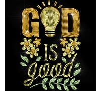 ANATTASOUL Rhinestone Iron on Transfers GOD is Good Glitter Diamante Hotfix Patches for Clothes, 11.6"x8.2" Large Iron On Sequin Applique for T-Shirts Bags Jeans Jacket Caps Shoes DIY Decor