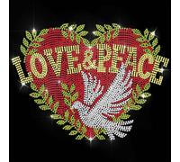 ANATTASOUL Rhinestone Iron on Transfers Love and Peace Glitter Diamante Hotfix Patches for Clothes,11.6"x8.2" Large Iron On Sequin Applique for T-Shirts Bags Jeans Jacket Caps Shoes DIY Decor
