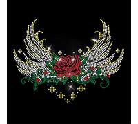 ANATTASOUL Rhinestone Iron on Transfers Rose and Wing Glitter Diamante Hotfix Patches for Clothes, 11.6"x8.2" Large Iron On Sequin Applique for T-Shirts Bags Jeans Jacket Caps Shoes DIY Decor