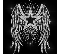 ANATTASOUL Rhinestone Iron on Transfers Wings Stars Glitter Diamante Hotfix Patches for Clothes, 11.6"x8.2" Large Iron On Sequin Applique for T-Shirts Bags Jeans Jacket Caps Shoes DIY Decor