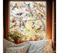 ANATTASOUL Spring Static Window Clings Birds Branches and Butterflies 1 Sheet Reusable Window Decals for Glass, 47.24" x 11.8" Removable Double Sided Window Sticker for Room Office Home Decoration