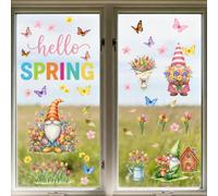 ANATTASOUL Spring Static Window Stickers Large Flowers and Dwarfs Reusable Window Clings for Glass Windows, 47.24" x 11.8" Removable Double Sided Window Decals for Room Office Home Kitchen Decoration