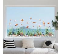 ANATTASOUL Spring Static Window Stickers Large Seaweed and Goldfish Reusable Window Clings for Glass Window, 47.24" x 11.8" Removable Double Sided Window Decal for Room Office Home Kitchen Decoration