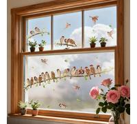 ANATTASOUL Spring Static Window Stickers Large Sparrow and Branches Reusable Window Clings for Glass Window, 47.24" x 11.8" Removable Double Sided Window Decal for Room Office Home Kitchen Decoration