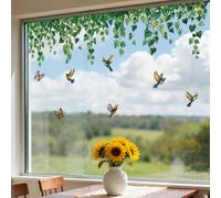 ANATTASOUL Spring Static Window Stickers Large Vine and Bird Reusable Window Clings for Glass Windows, 47.24" x 11.8" Removable Double Sided Window Decals for Room Office Home Kitchen Decoration