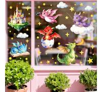 ANATTASOUL Spring Static Window Stickers Large Watercolor Cartoon Castles Reusable Window Clings for Glass, 47.24" x 11.8" Removable Double Sided Window Decals for Room Office Home Kitchen Decoration