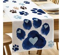 ANATTASOUL Spring Table Runner Dog Footprints and Heart Durable Kitchen Decor, 13"x72" Summer Seasonal Table Decorations for Home Party Dining Room