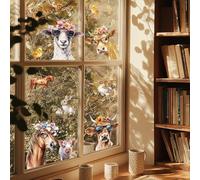 ANATTASOUL Static Window Clings Cow and Horse 1 Sheet Reusable Window Decals for Glass, 47.24" x 11.8" Removable Double Sided Window Sticker for Room Office Home Decoration