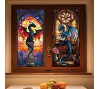 ANATTASOUL Static Window Clings Flying Dragon and Books 1 Sheet Reusable Window Decals for Glass, 47.24" x 11.8" Removable Double Sided Window Sticker Opaque for Room Office Home Decoration