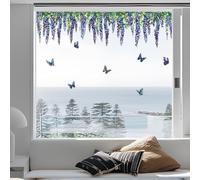 ANATTASOUL Static Window Clings Wisteria and Butterfly 1 Sheet Reusable Window Decals for Glass, 47.24" x 11.8" Removable Double Sided Window Sticker for Room Office Home Decoration