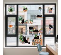 ANATTASOUL Static Window Stickers Large Black Cat 1 Sheet Reusable Window Clings for Glass Windows, 47.24" x 11.8" Removable Double Sided Window Decals for Room Office Home Kitchen Decoration