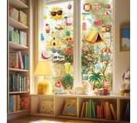 ANATTASOUL Summer Static Window Clings Beach Elements 1 Sheet Reusable Window Decals for Glass, 47.24" x 11.8" Removable Double Sided Window Sticker for Room Office Home Decoration